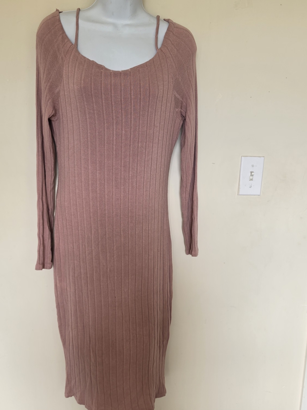 Fashion Nova Dusty Rose Ribbed Long Sleeve Midi Dress